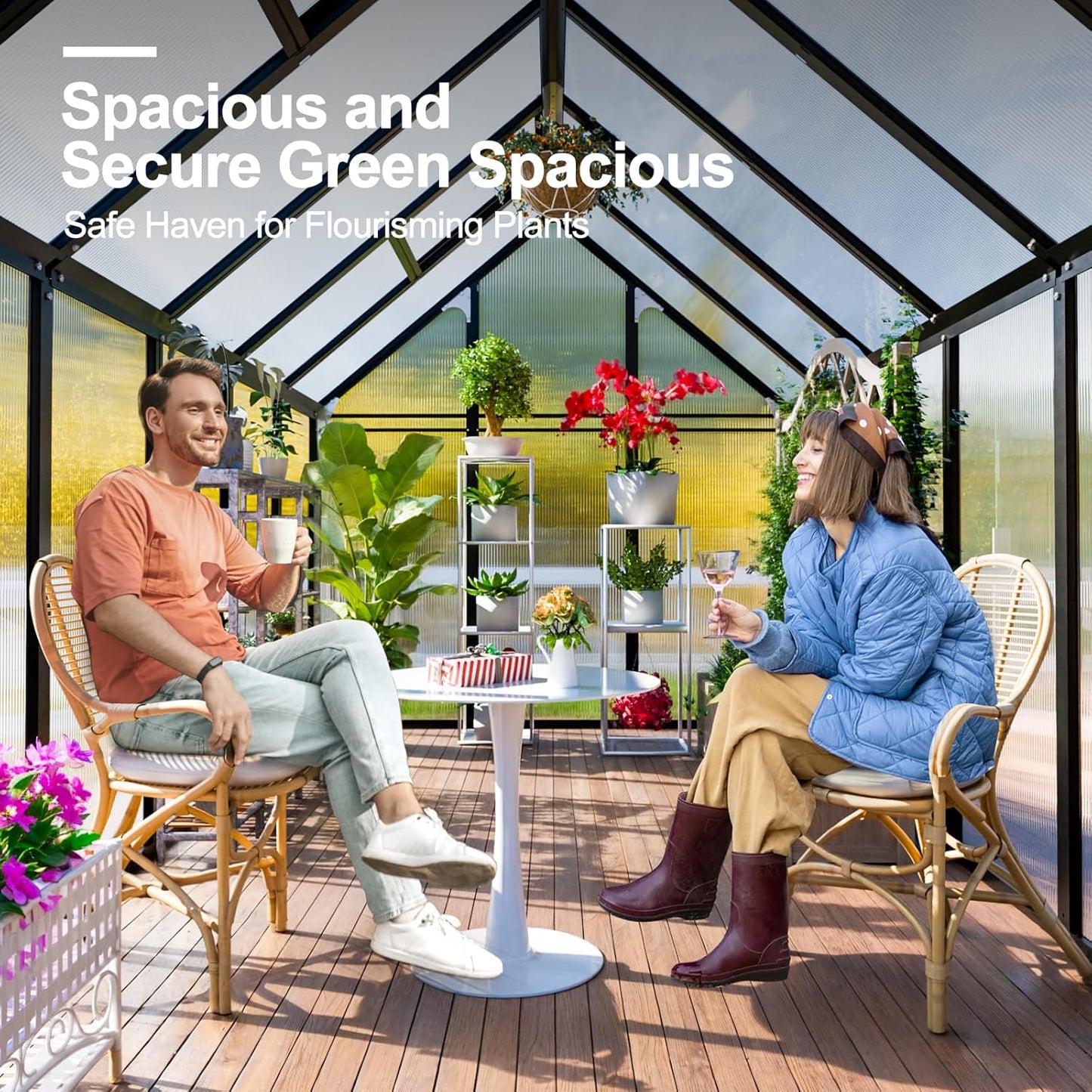 CDCASA 6x16 FT Greenhouse for Outdoors, Large Polycarbonate Greenhouse Aluminum Greenhouses w/Vent Window, Swing Door & Easy Assembly Walk-in Green House for Patio, Backyard, Garden, Black