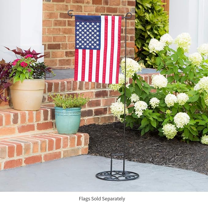 Evergreen Flag Metal Elegant Scroll Stand Base | Sturdy 2 lbs Solid Steel | Black | Designed for Garden Flag Stands | 11 Inches Wide x 6 Inches High | Outdoor American Flags and Seasonal Holiday Decor