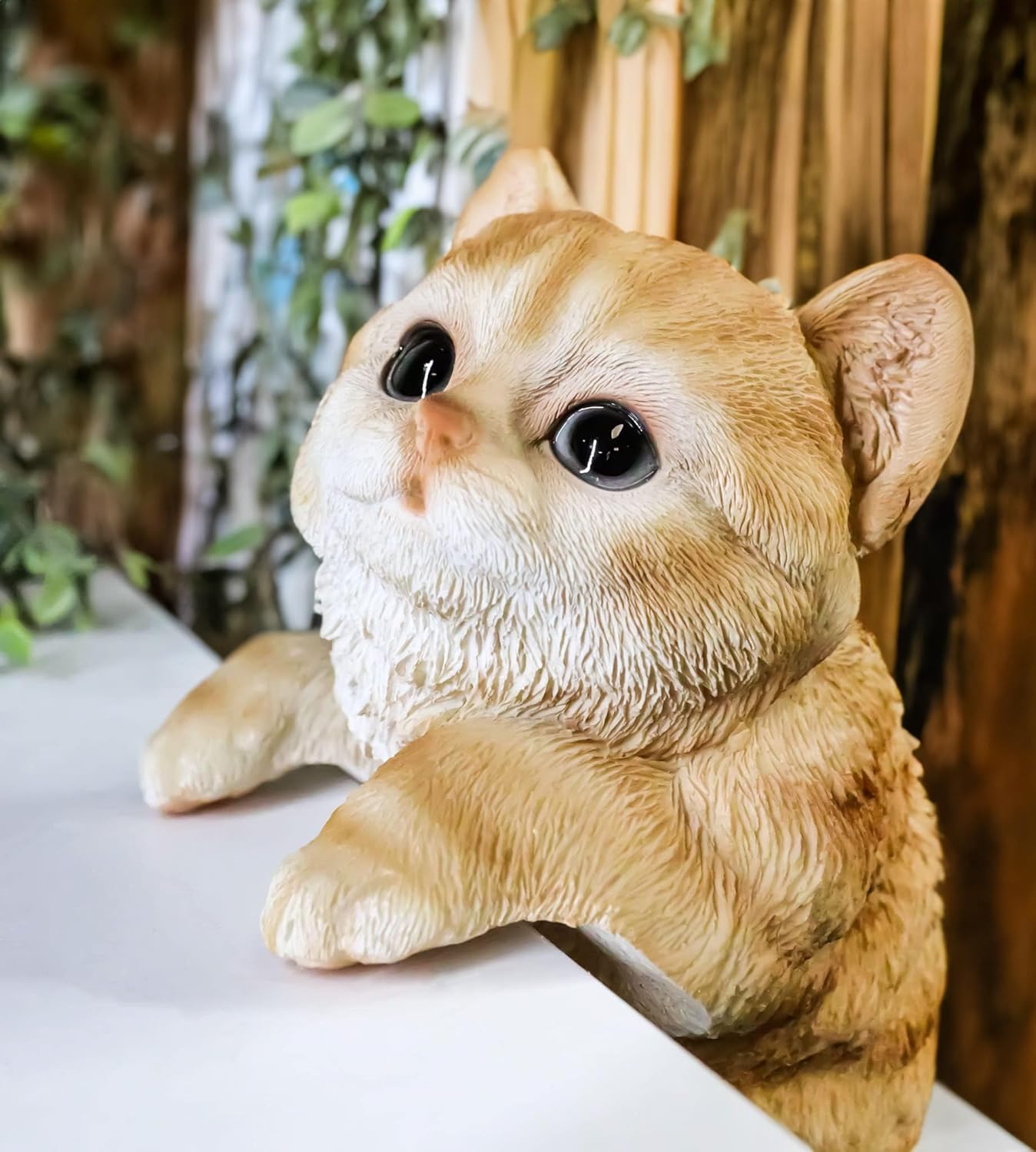 coolboy Hanging Cat Statue Garden Patio Decor,Lifelike Orange Tabby Cat Figurine Kittens Outdoor Statue Decor,Pot Pal Hanging Animal Resin Cat Figurine for Cat Lovers