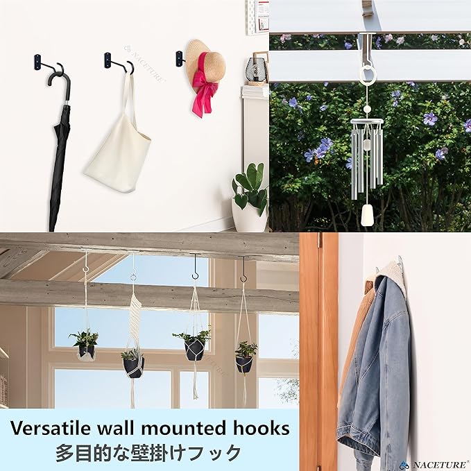 NACETURE Ceiling Hooks Heavy Duty 6 Pack - Plant Hooks for Ceiling Hanging Hook for Hanging Basket Hook, Light, Bird Feeders, Wind Chimes Décor Indoor & Outdoor (5" Black 6 Pack)