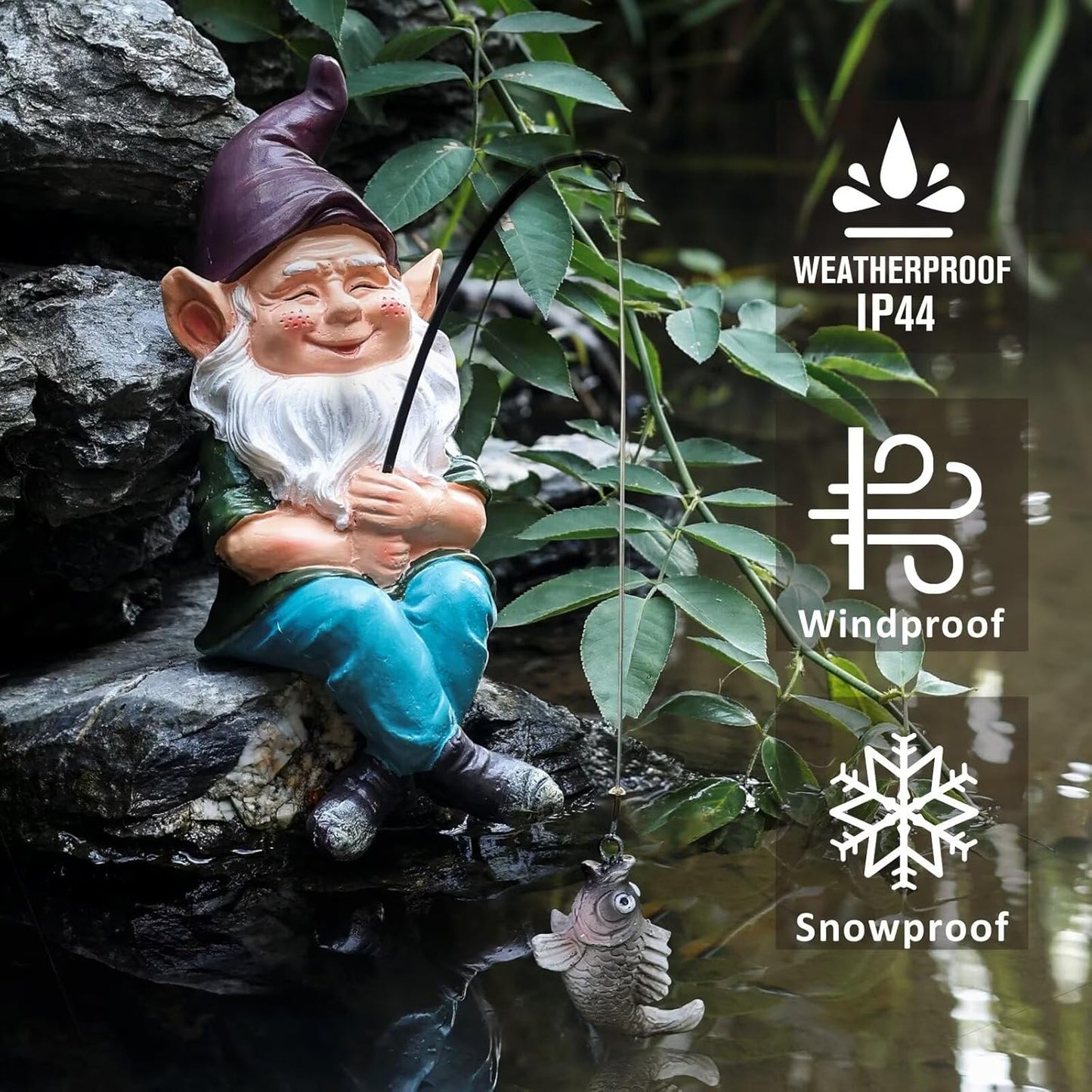 Gnomes Decoration for Yard Outdoor Garden Decor 9.7 Inch Tall Fishing Gnome Statue for Koi Pond, Waterfalls or Poolside Ornaments, Fisher Guy Outdoor Statues, Gift for Mom & Women