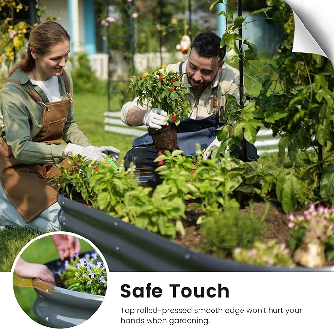 KING BIRD Raised Garden Bed with Arched Trellis Galvanized Planter Garden Box Outdoor for Gardening, Climbing Vegetables, Flowers 5.9x2.95x0.98 Ft, Dark Grey