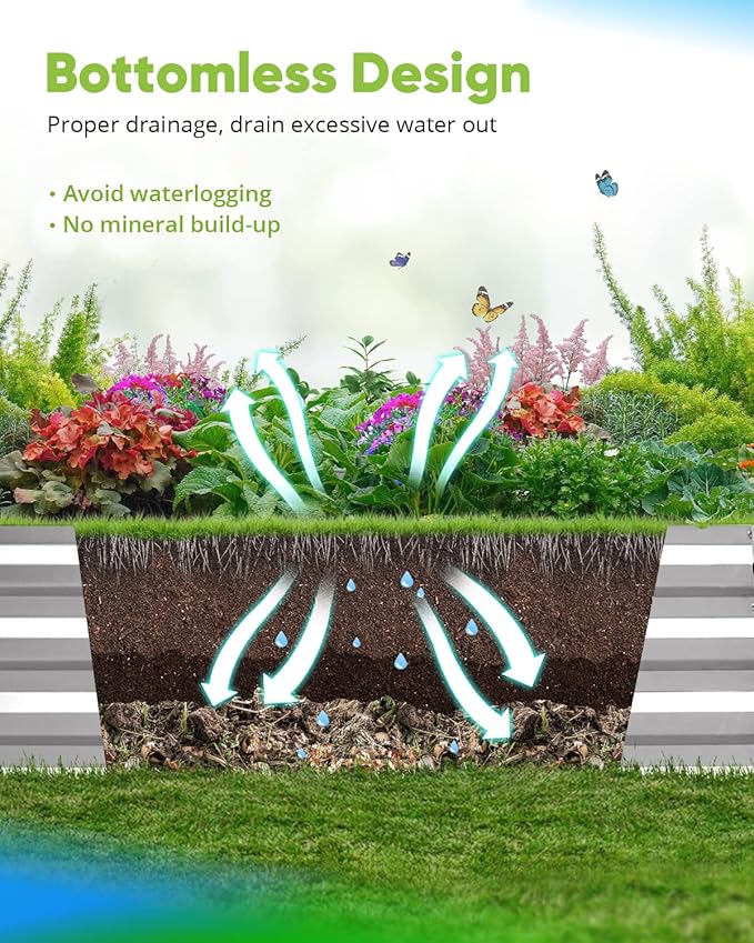 Quictent Galvanized Raised Garden Bed 8x4x1 Ft Metal Planter Box for Vegetables Outdoor, Bottomless for Backyard, 2 Tomato Cages Included (Silver)