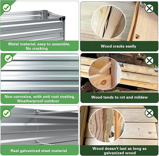 MGNO 2pcs 8x4x1FT Galvanized Raised Garden Bed-Outdoor Planter Box for Vegetables-Metal Garden Bed,Rectangle Planting Box for Herb,Flower