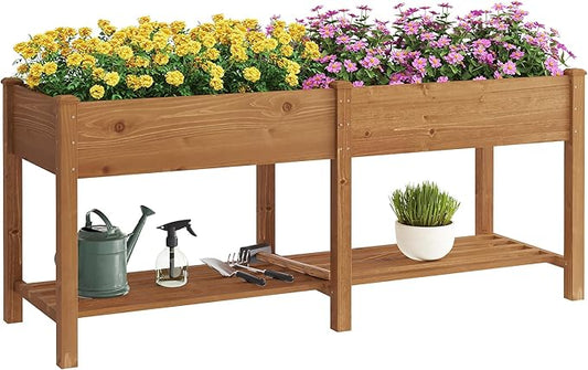 GHWIE Raised Garden Bed with Shelf,Elevated Wooden Planter Box with Legs,Garden Planter for Backyard, Patio, Balcony