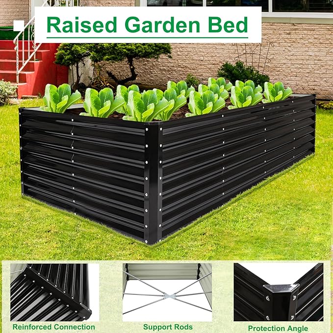 JERIA 8×4×2ft Galvanized Raised，Outdoor Metal Raised Garden Bed, Rectangular Deep Root Planter Box for Vegetables, Flowers, Herbs