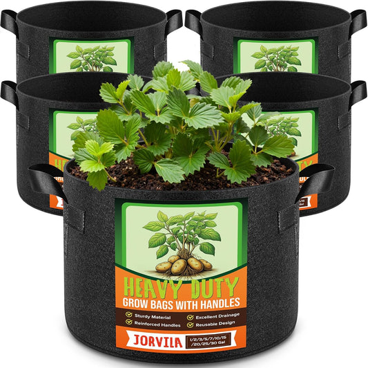 5 Pack 15 Gallon Grow Bags, Thickened Nonwoven Fabric Planter Pots with Handles, Heavy Duty 300G Garden Pots for Tomato, Potato and Vegetable