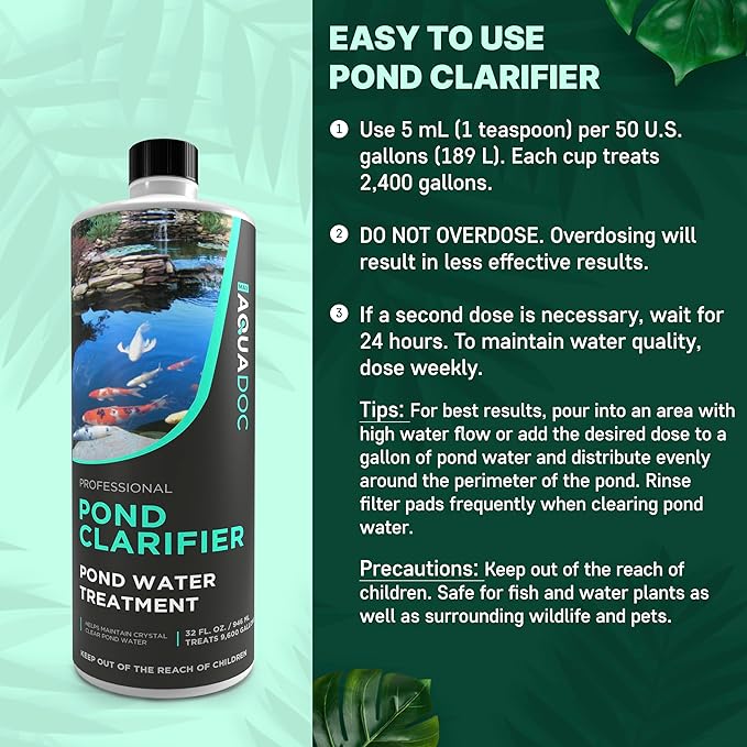Pond Clarifier - Fish-Friendly Koi Pond Water Clarifier to Quickly Clear Murky Pond Water and Remove Pond Sludge with Natural Enzymes - Fish Pond Water Treatment - AquaDoc Pond Supplies