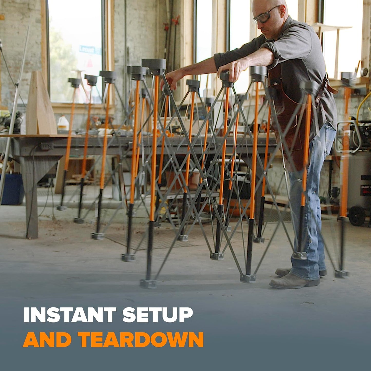 BORA Centipede 30in Folding Work Table Set - No Assembly 15-Strut Collapsible Table 6000lb Weight Limit - 4x8ft Mobile Work Station with Storage Bag, Foldable Work Bench Table - CK15S, Orange