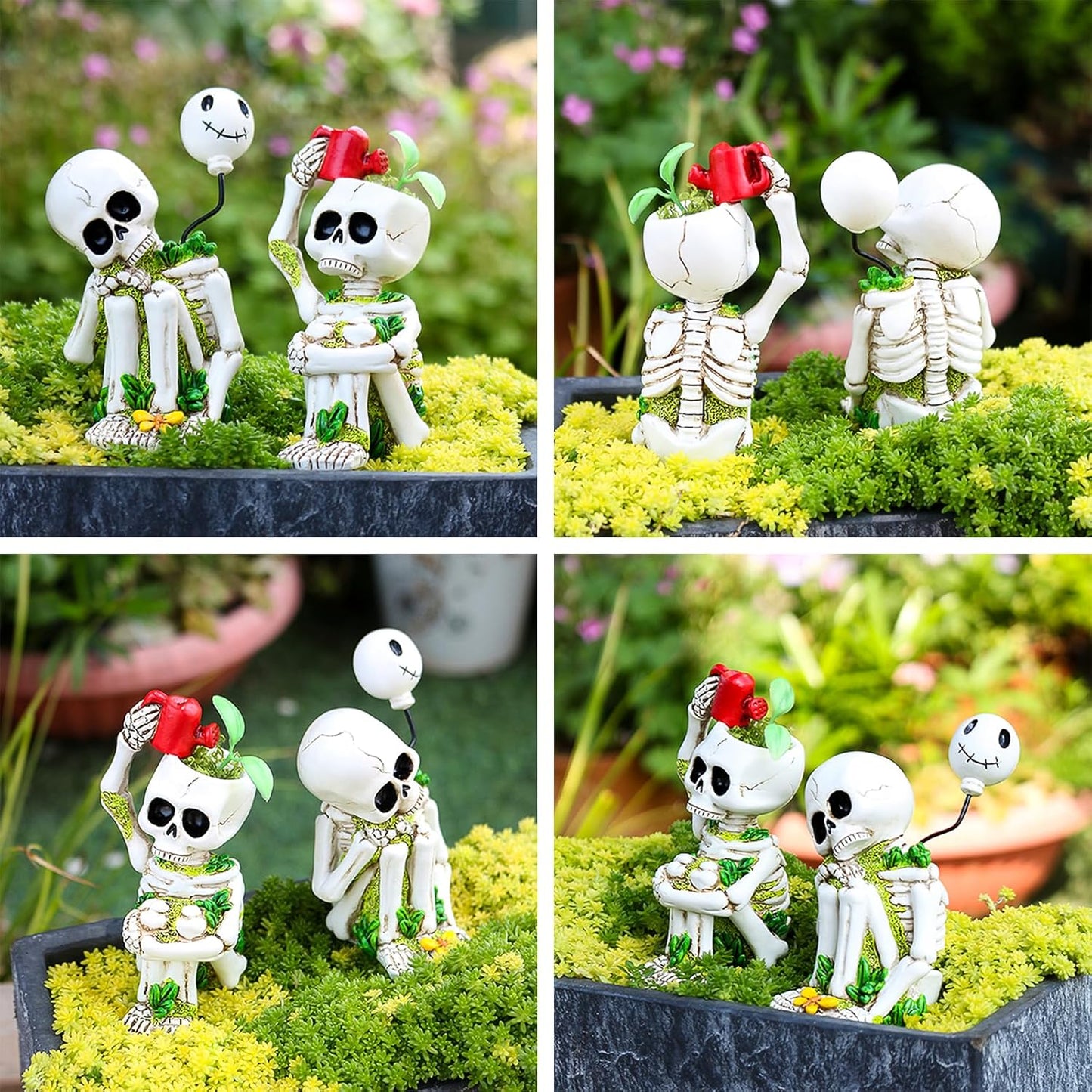 Thinking Skeleton Statue Halloween Decorations, Mini Cute Sitting Skull Figurine Shelf Sitter Resin Thinker Sculpture for Outdoor Garden Yard Lawn Pond Waterfalls Pool Ornaments