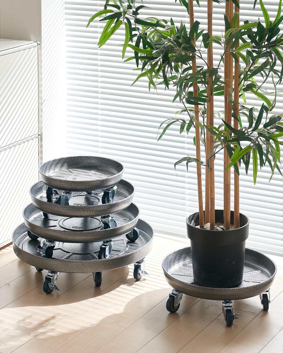 Choclaif Plant Caddy with Wheels,2 Pack Silver Heavy Duty Plant Stand with Universal Wheels,Round Pot Trolley for Indoor Outdoor 12inch