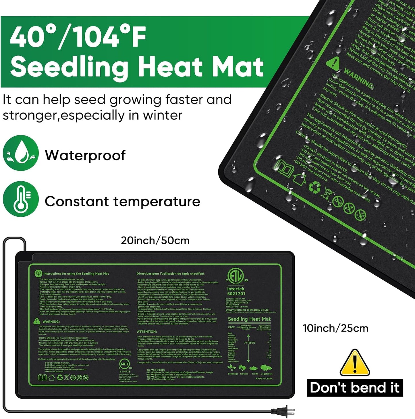 BlumWay 4-in-1 Seed Starter Tray with Grow Light &Heat Mat & Soil Meter Set,40-Cells Seedling Tray with Humidity Dome for Indoor Plant