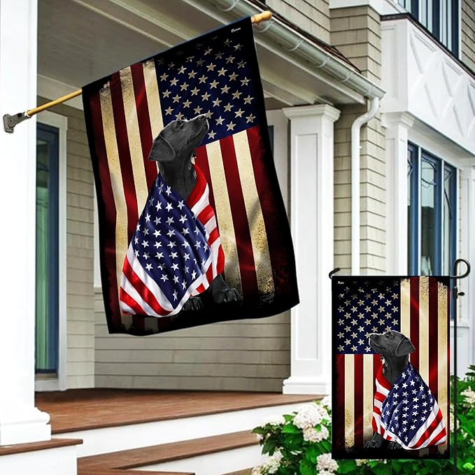 FLAGWIX Black Labrador Retriever House Flags, Patriotic Dog Decor American Flag - 4th of July Decorations for Home, Yard Decor, House Flag 30x40 - Double Sided, Heavy Duty Canvas Flag Indoor Outdoor