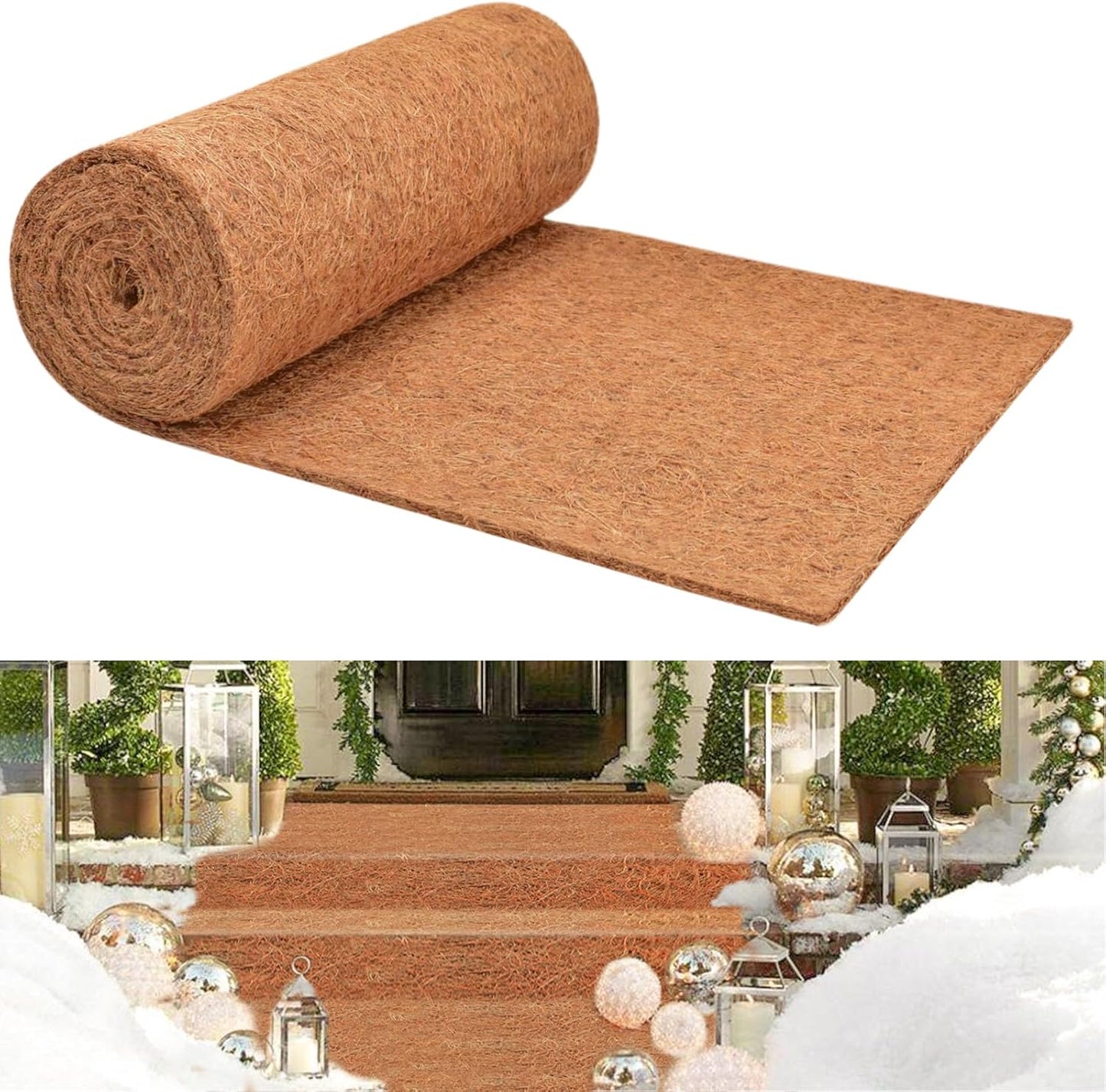 ZeeDix 1 Pack 16 x 80 x 0.28inches Thickened No-Slip Ice and Snow Carpet Mats- Natural Coconut Fiber Carpet for Garden, Front Door, Stairs, Porch Outdoor Safer Walking