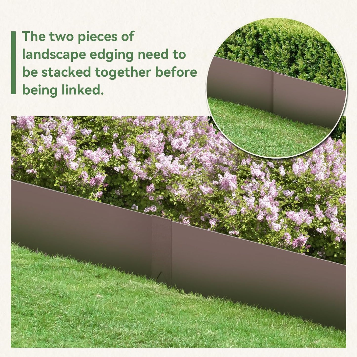 6PCS 40" L x 6" H Brown Landscape Edging - Each (20ft Total) Galvanized Steel Edge for Lawn Yard- No-Dig Hammer-in Heavy Duty Metal Edging Border with 6 Clips