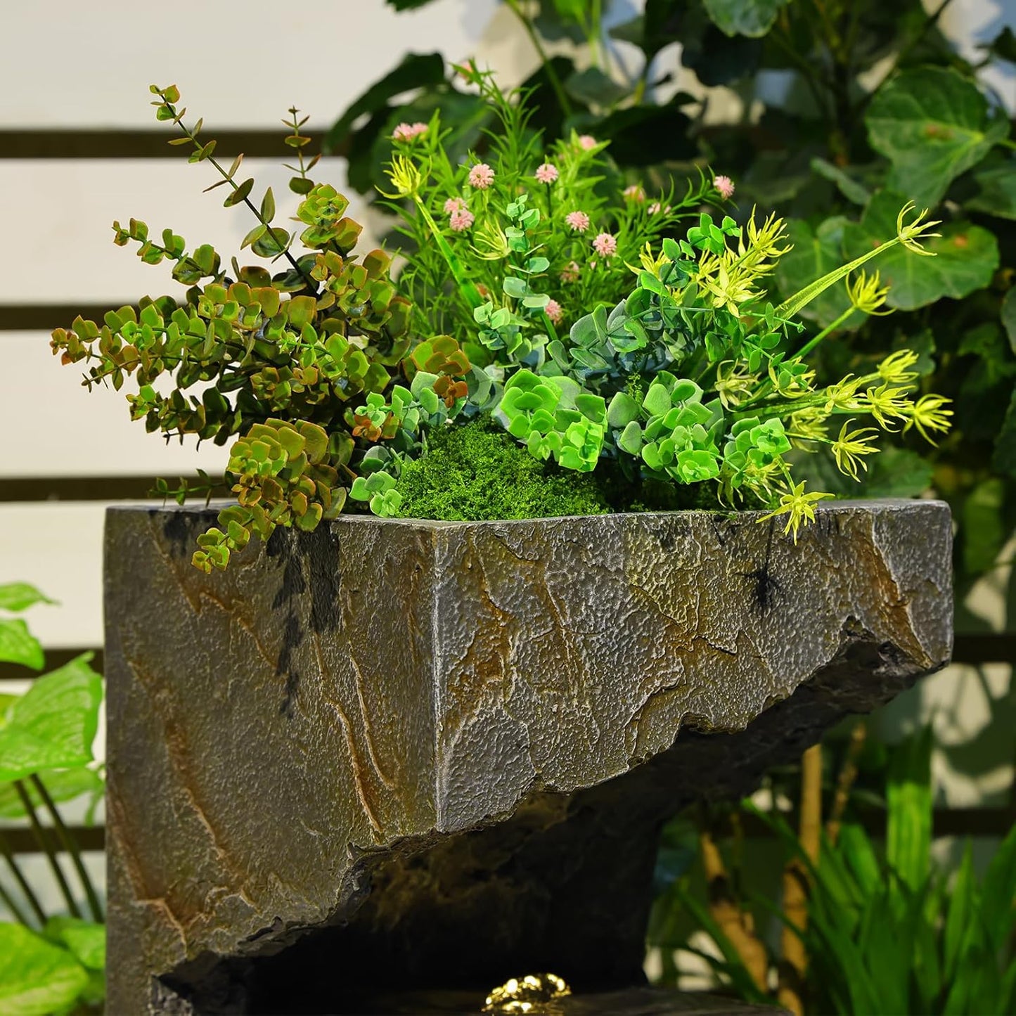 Water Fountain Outdoor Garden 35.4" H Modern Outdoor Fountains and Waterfalls with Lights Flooring Standing Indoor Water Fountains for Garden, Patio, Deck, Backyard, Porch and Home Art Decor