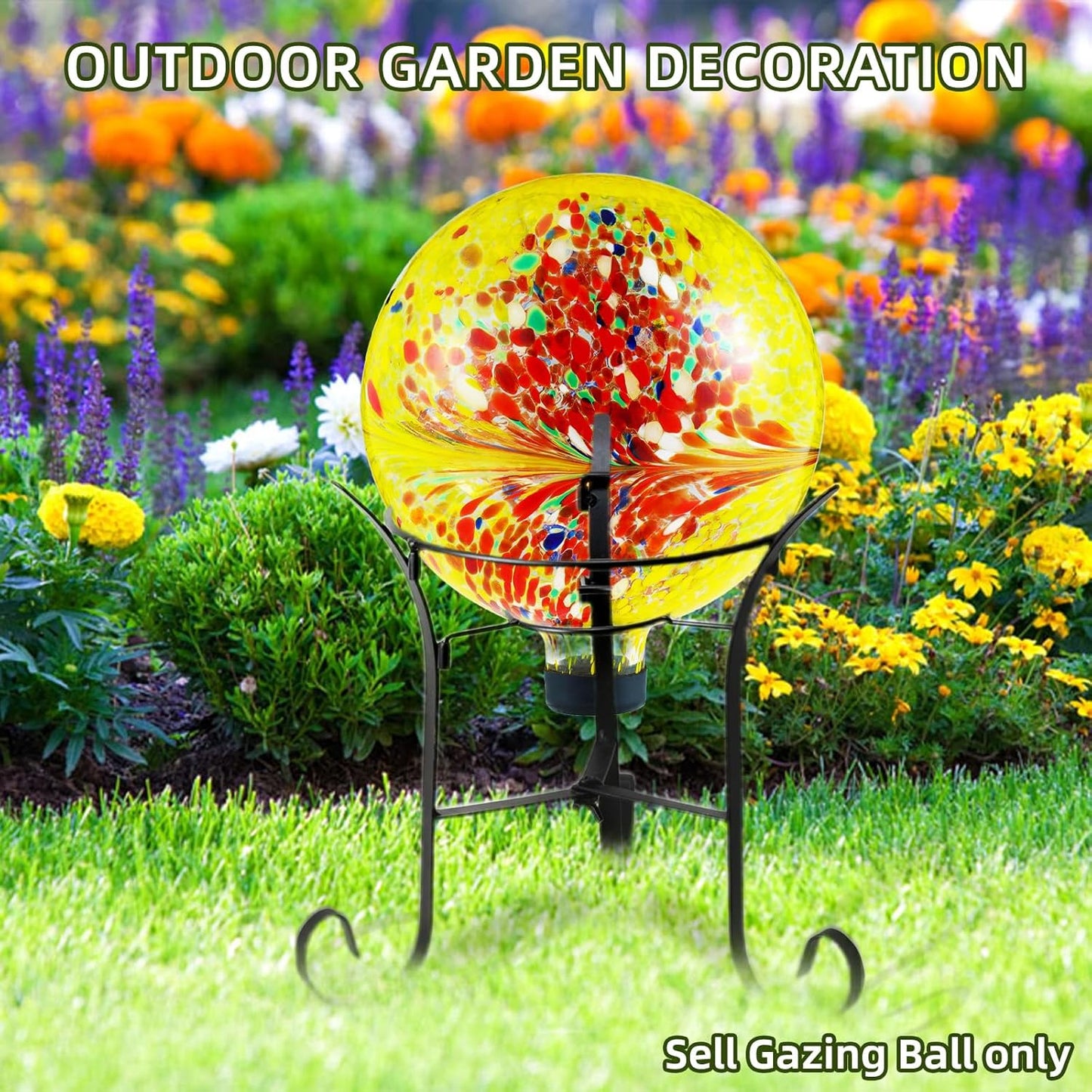 VOREEN 10-Inch Glass Gazing Ball, Outdoor Gazing Globe, Handmade Reflective Ball Yard Decoration for Homes, Patio, Lawn and Gardens, Gift for Mom Wife Friend, Phoenix Tail Design, Yellow