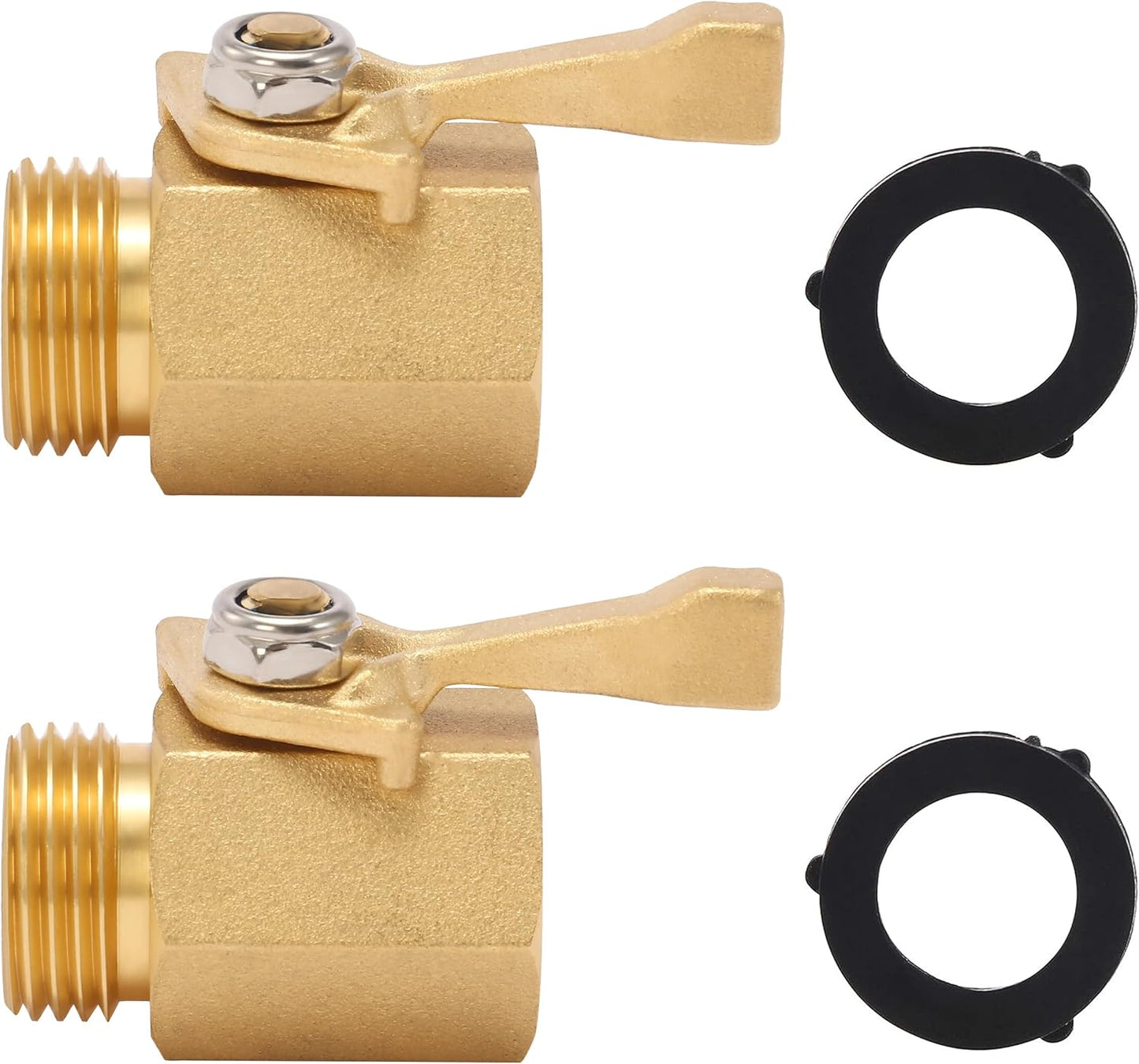 M MINGLE Heavy Duty Brass Garden Hose Shut Off Valve, 3/4 Inch, 2-Pack with 2 Hose Washers