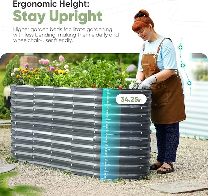 KING BIRD Raised Garden Bed 2.85 ft Tall 9 in 1 Galvanized Planter Garden Box Outdoor for Gardening, Deep Root Vegetables, Flowers 6.6x1.96x2.85 ft, Dark Grey