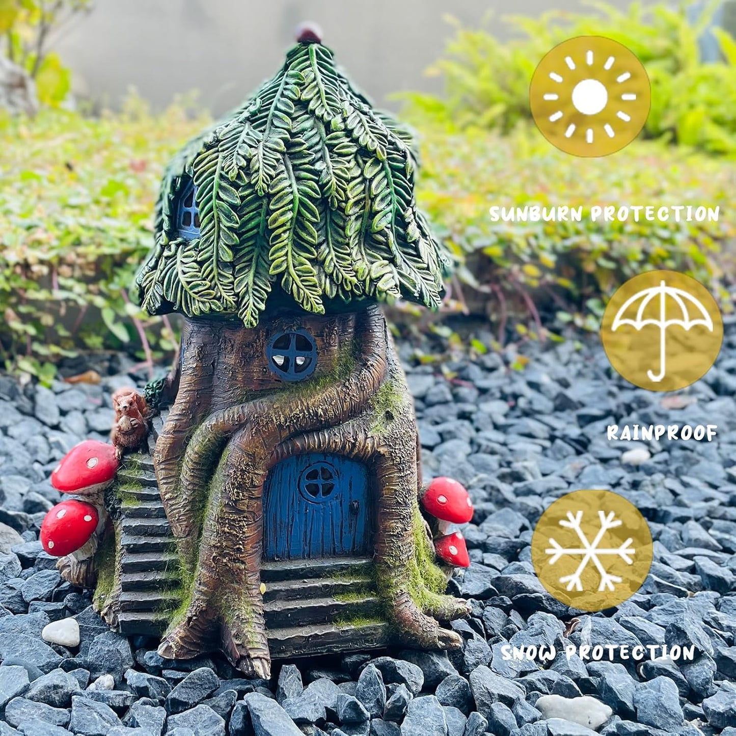 COWOS Solar Light Fairy Tree House, Fairy Garden House Statues,Tree House Figurines with Solar Light for Indoor Outdoor Art Decorations, Patio Yard Lawn Ornaments Gift