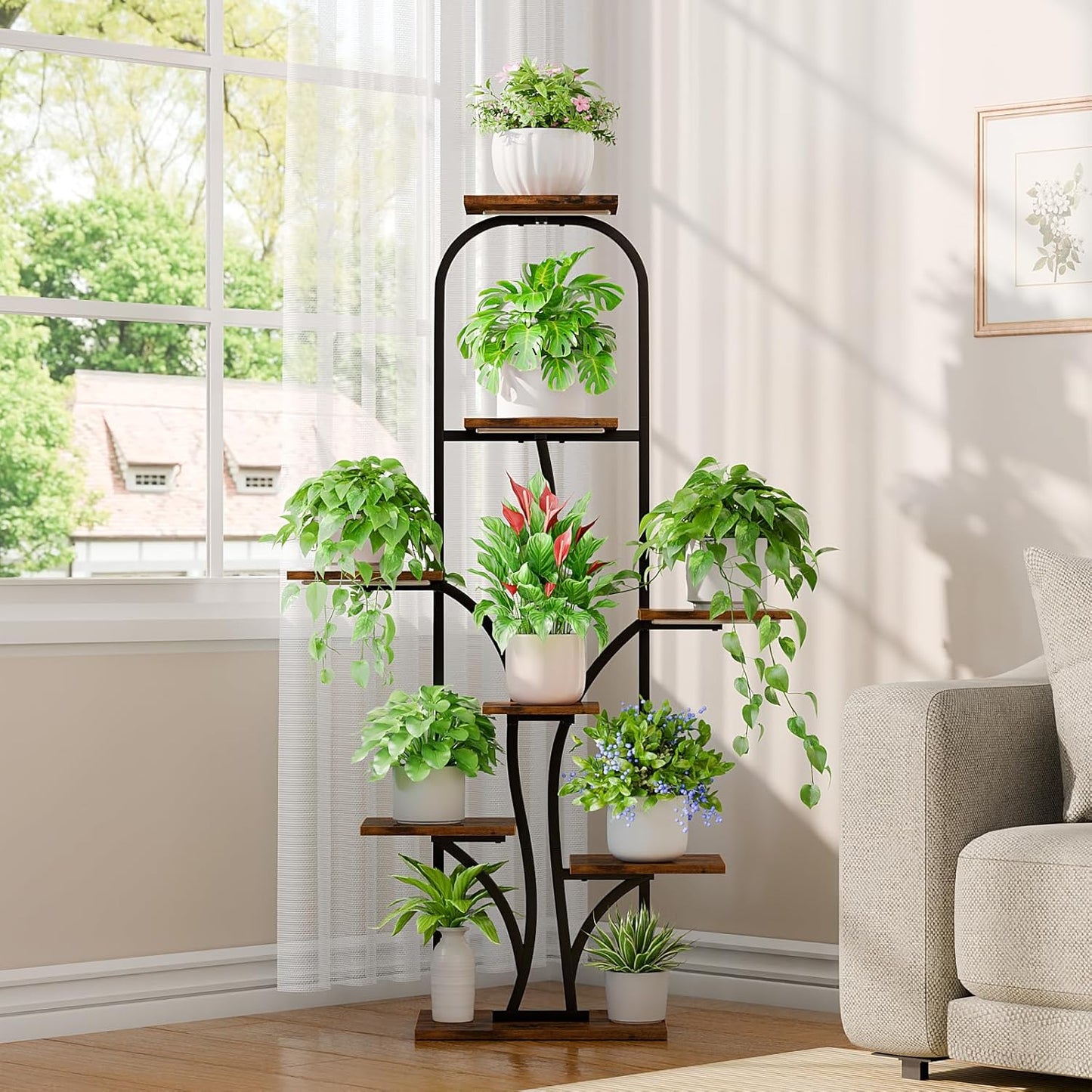 Plant Stand Indoor with Grow Lights, 8 Tiered Indoor Plant Shelf, 51'' Corner Plant Stands for Multiple Plants, Tree-Shaped Arch Plant Holder Rack, Flower Stands for Patio Living Room Home Decor