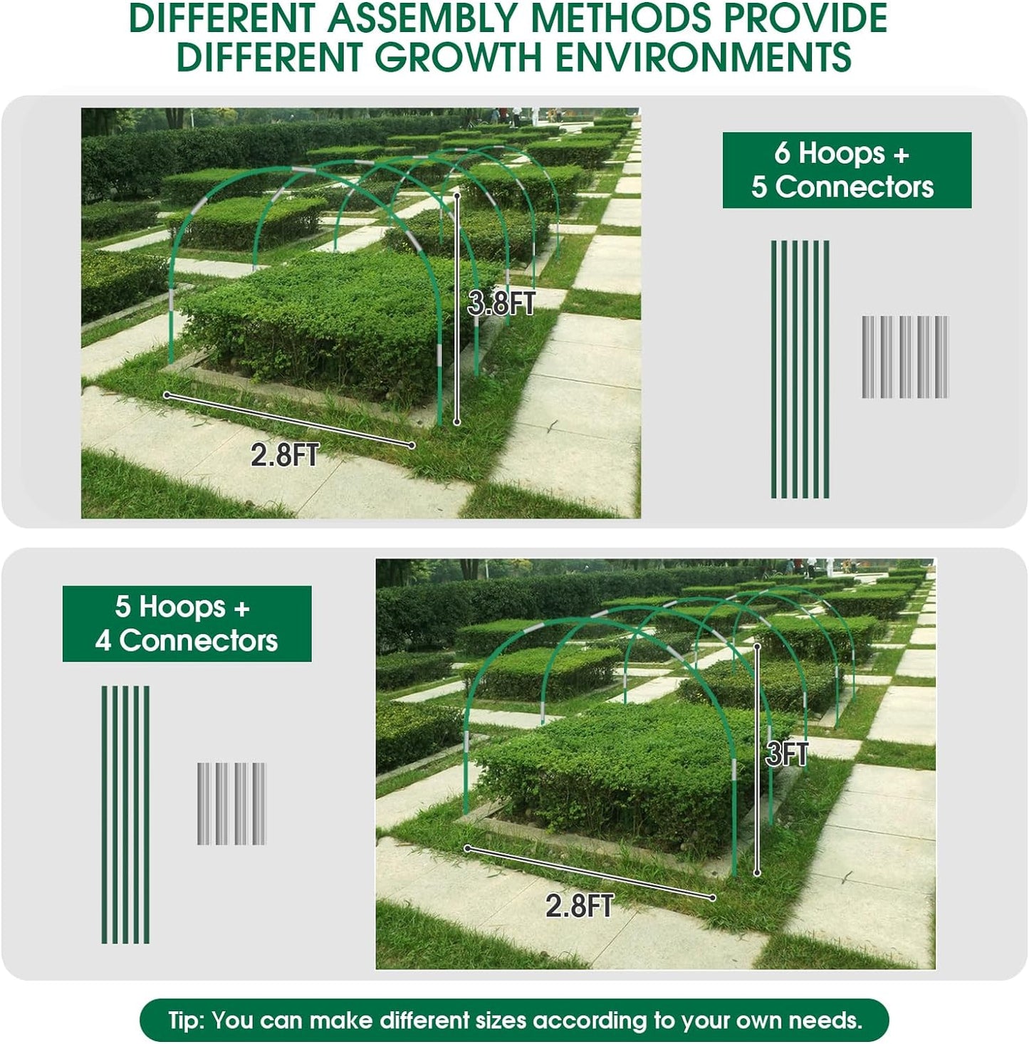 72Pcs Garden Hoops for Raised Beds, 12 Sets of 8Ft Greenhouse Hoops Grow Tunnel, Rust-Free Fiberglass Garden Hoops Frame, DIY Plant Support Garden Stakes for Netting Row Cover Shade Cloth