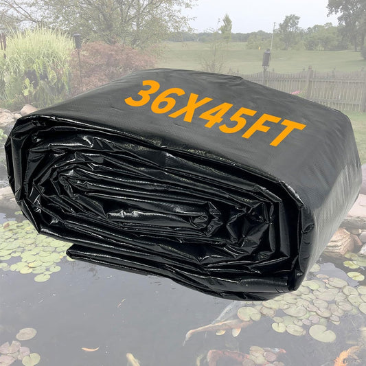 yeezoo 36X45FT Reinforced Large PE Pond Liner, KOI Pond Liners for Outdoor Ponds, Enhanced 5-Layer Structure Pond Liner for Fish, Duck, Garden Raised Bed and Waterscape Pond(0.82oz/sq ft Thickness)
