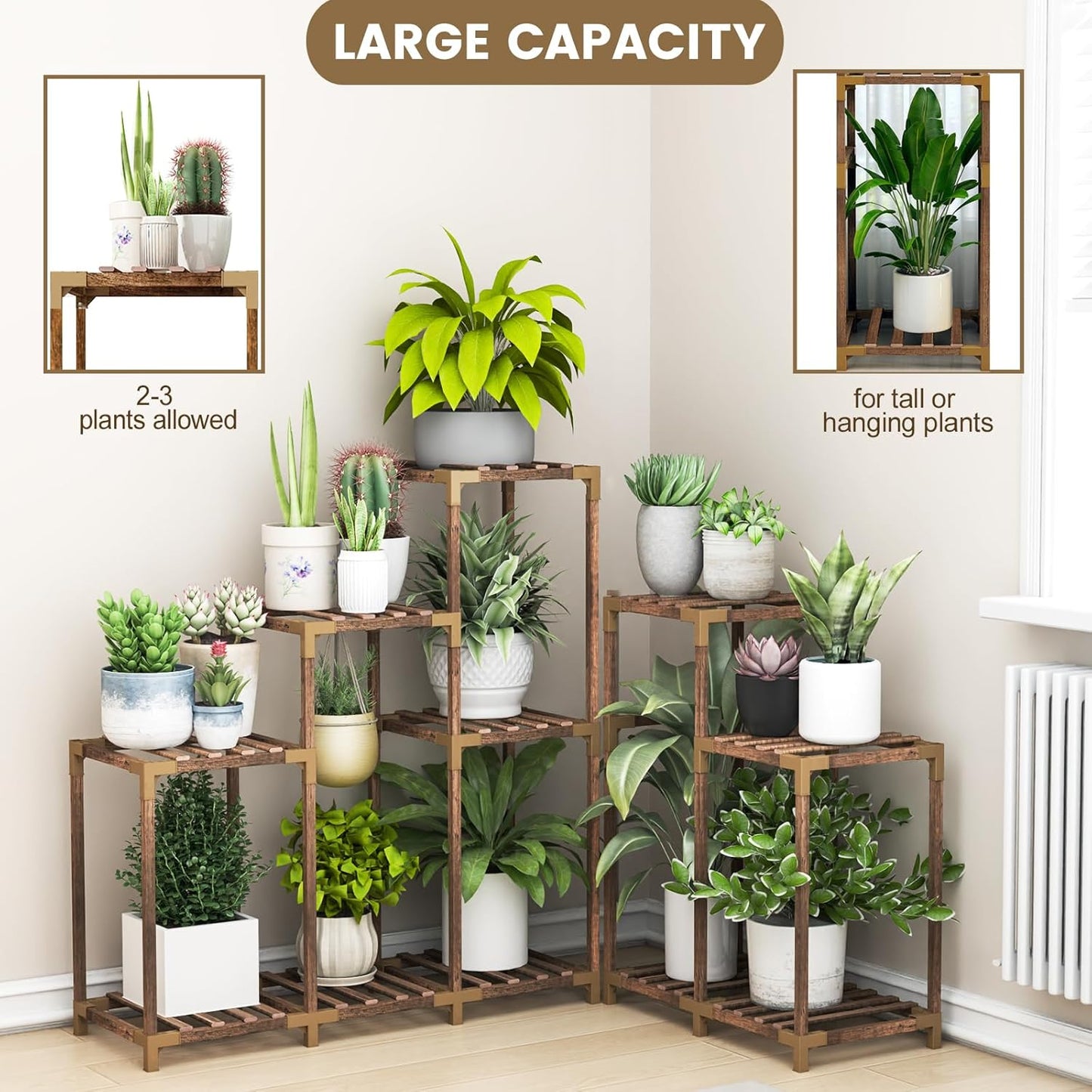 HOMKIRT Plant Stand Indoor Outdoor, 11 Tier Corner Shelf Wood Rack Organizer Display for Multiple Plants Large Ladder Holder Flower Stand for Living Room Patio Porch