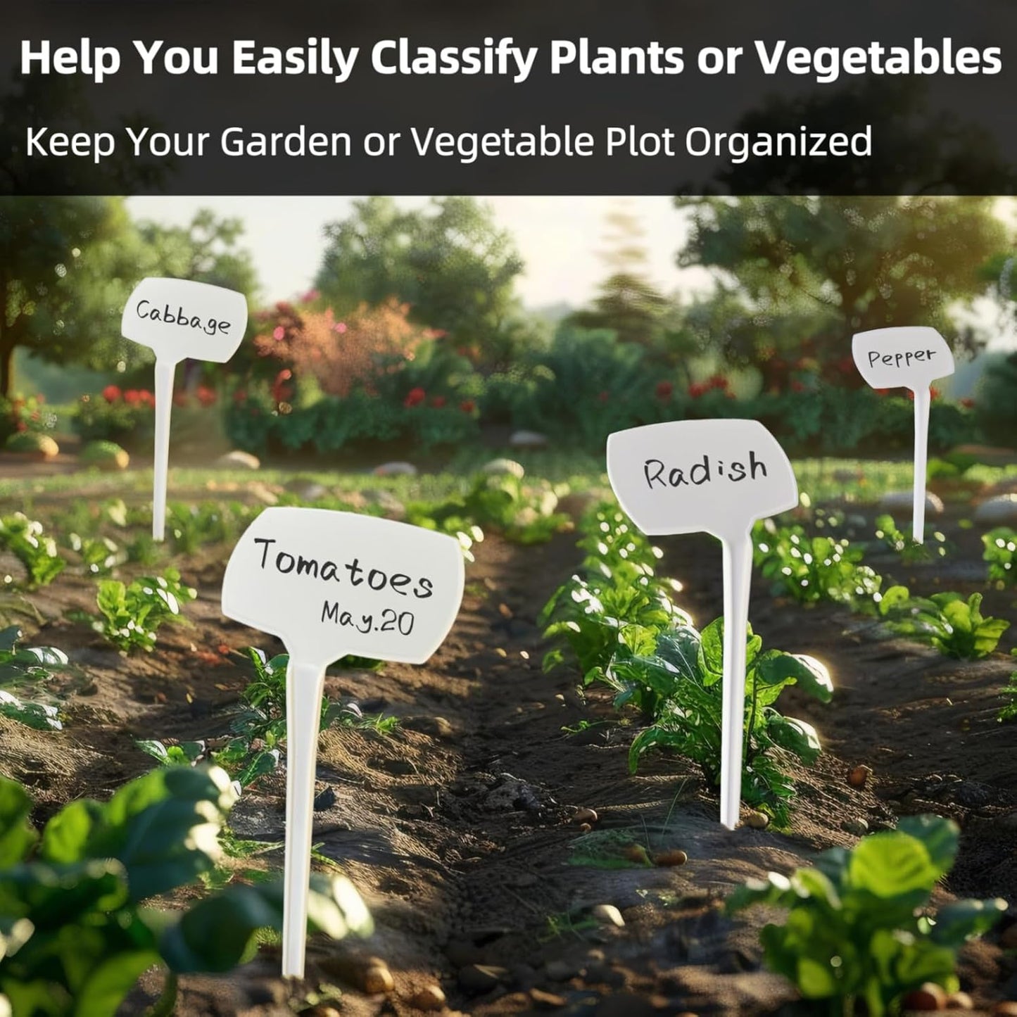 Large Plant Markers, 14.1'' Tall Plant Labels for Outdoor Garden Waterproof Durable T-Type Plastic Garden Labels, Perfect for Herbs, Flowers, Vegetable with a Marker Pen (12PCS)