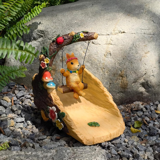 Rabbit On The Swing Gutter Downspout Extension Decoration,Rain Downspout Diverter Garden Statue,Decorative Gutter Extension,Downspout Splash Block,Animal Resin Statue Outdoor Décor