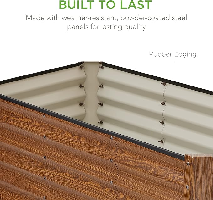 Best Choice Products 4x2x2ft Outdoor Metal Raised Garden Bed, Deep Root Planter Box for Vegetables, Flowers, Herbs, and Succulents w/ 119 Gallon Capacity - Wood Grain