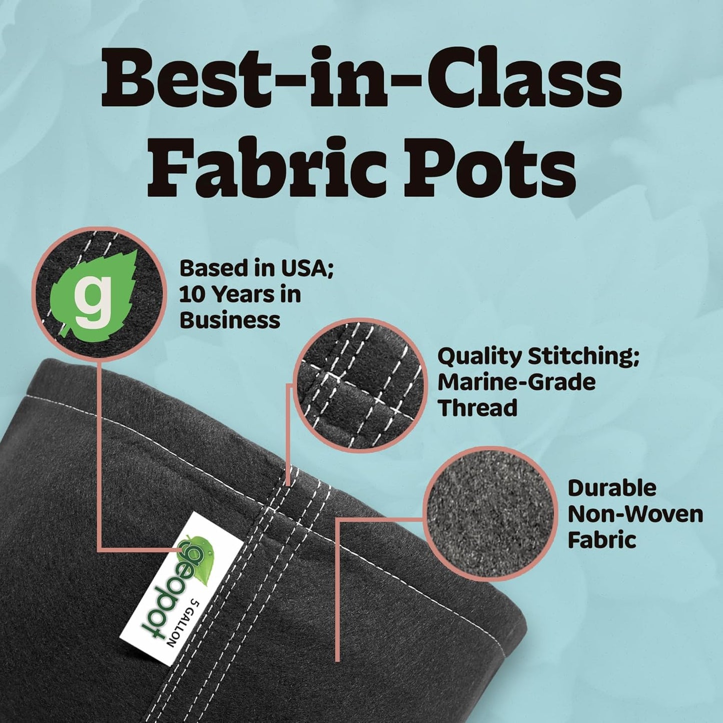 5 Gallon Fabric Grow Bags for Vegetables, Houseplants, Herbs & Flowers | 10-Pack | Fabric Pots for Outdoors and Indoors, Aerated Fabric Grow Bags