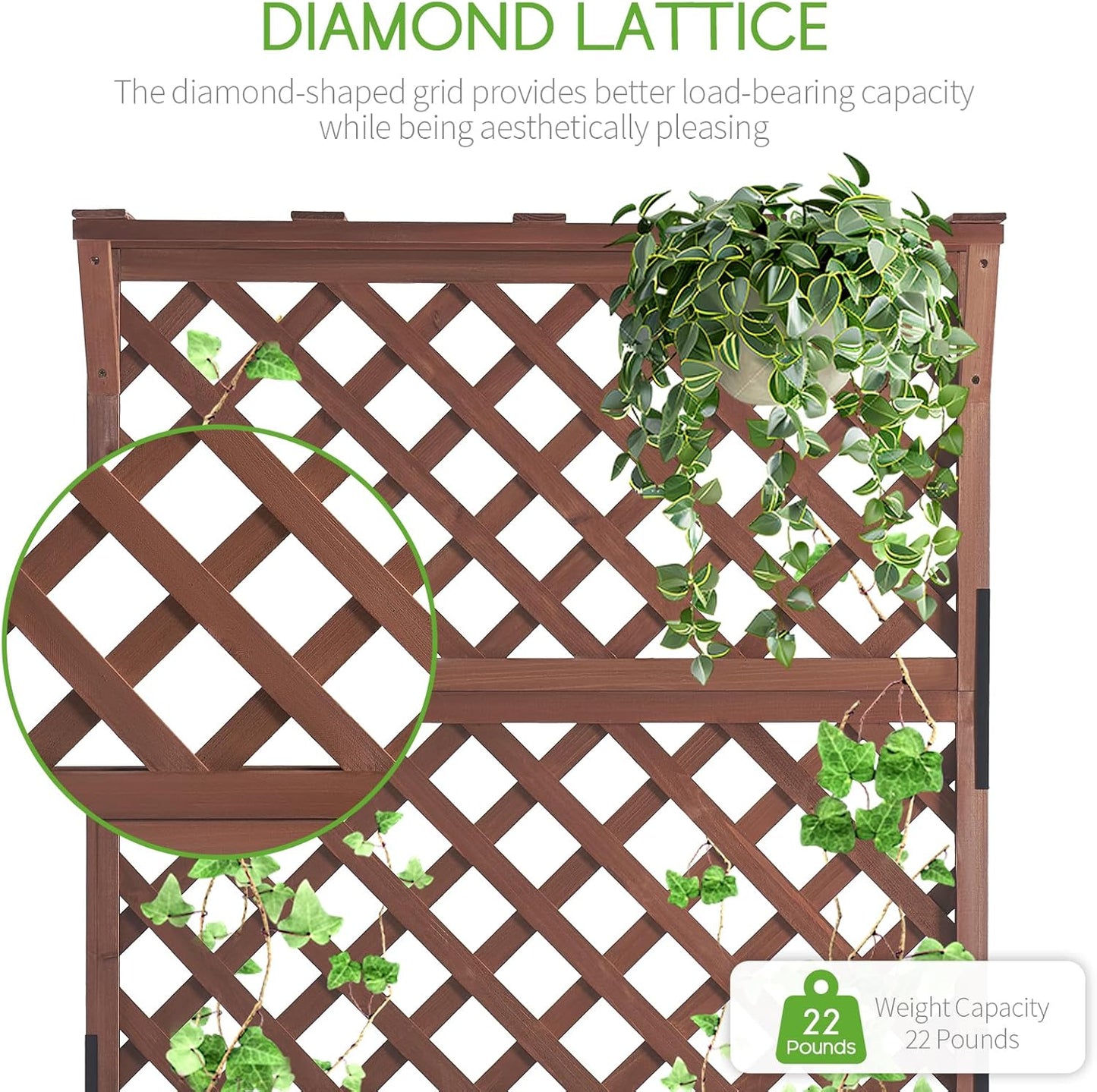 SPECRAFT Wood Planter with Trellis, 35.4x17.7x72 Inch Raised Garden Bed, 1.6Ft Deep Large Planter Box for Outdoor Gardening, Vegetables, and Climbing Plants