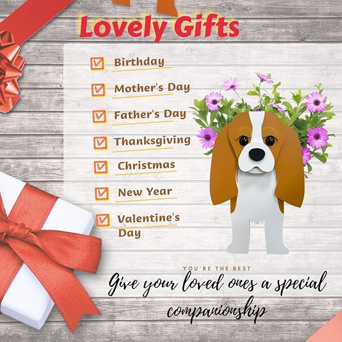 Brown King Cavalier Dog Planter Plant Pots,Cute Garden Dog Flower Planter,Large Dog Planters Birthday Gifts for Women,Office,Indoor/Outdoor Decor（9.84 * 6.77 * 16in）