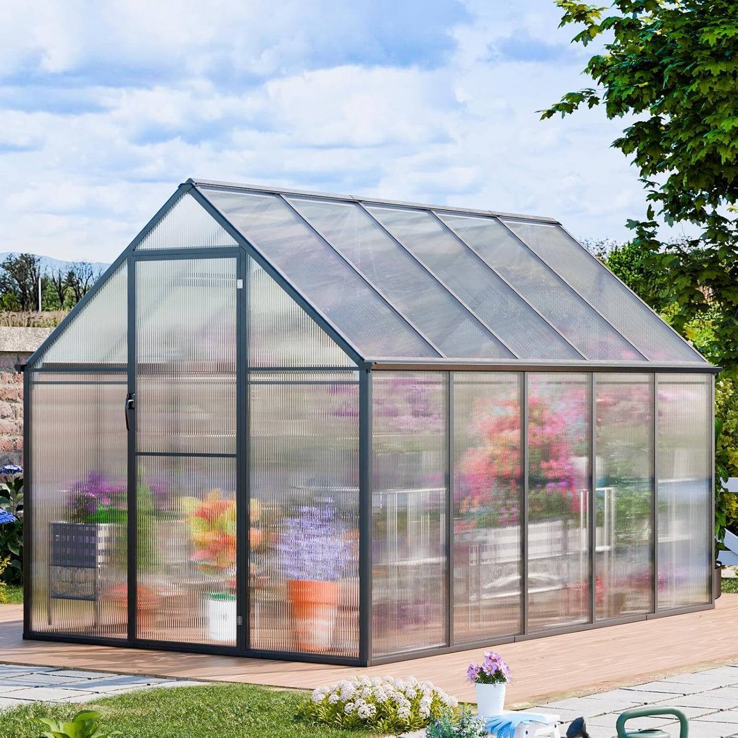CDCASA 10.3x6.2x6.7 FT Greenhouse for Outdoors, Easy Assembly Thicker Aluminum & Polycarbonate Greenhouses w/2 Windows, Swing Door, Walk-in Green House for Outside, Patio, Backyard, Garden