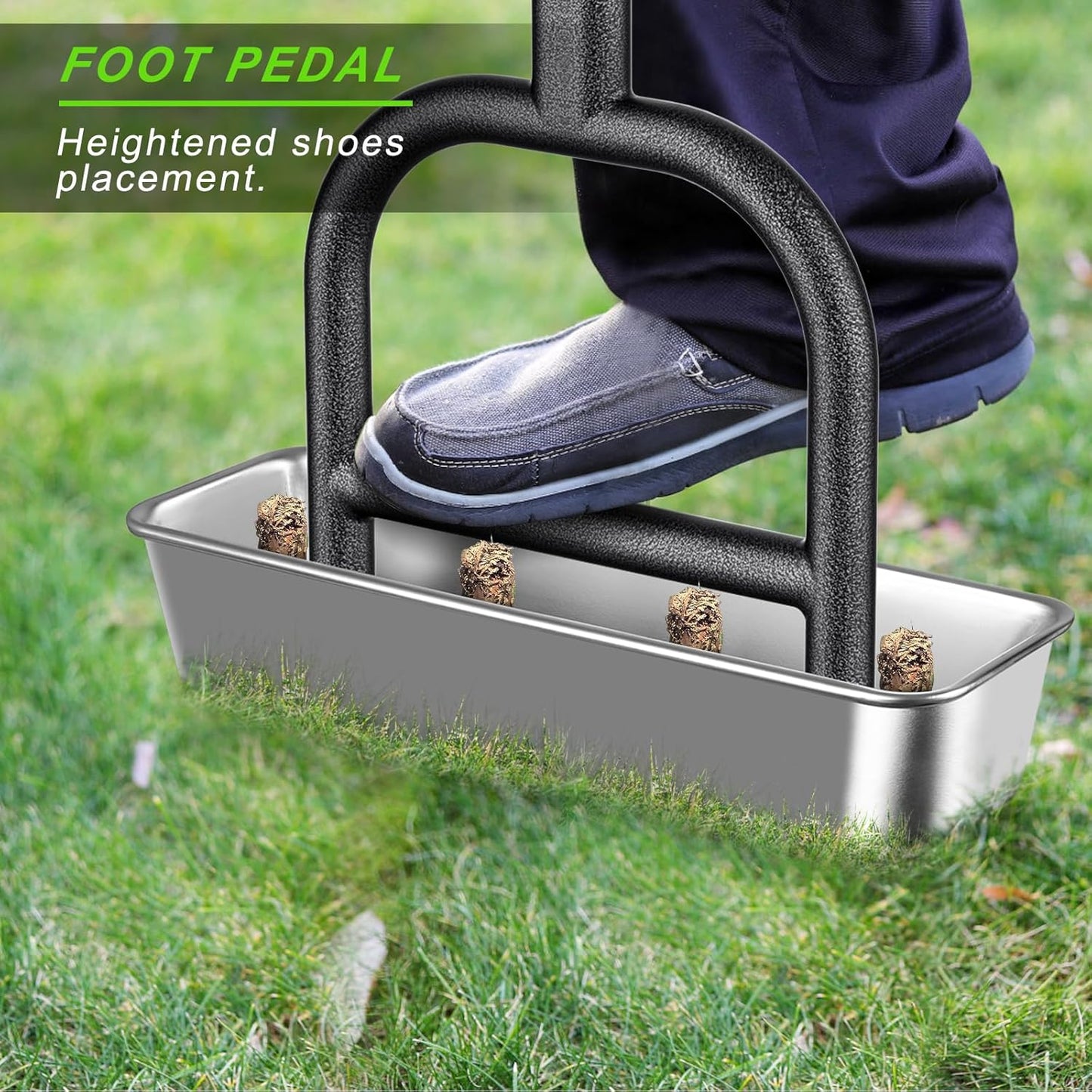 Dolibest Lawn Coring Aerator, Manual Grass Aerating Tool with Stainless Steel Soil Core Storage Tray, 4 Stainless Steel Corer Plug Aerator Tool, Garden Tool & Clean Hand Tool, Improve Lawn Health