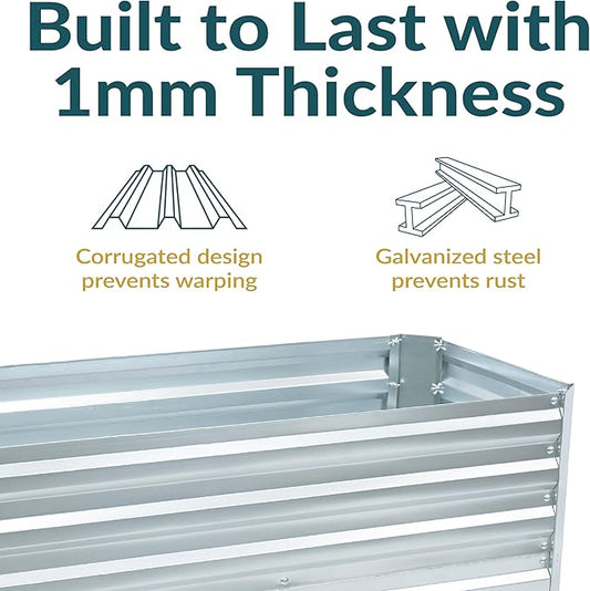 Sunnydaze Galvanized Raised Garden Bed - Metal Raised Bed for Gardening - Outdoor Planter Box for Flowers, Plants, and Vegetables - Silver - 47" W x 23" D x 24" H Rectangle