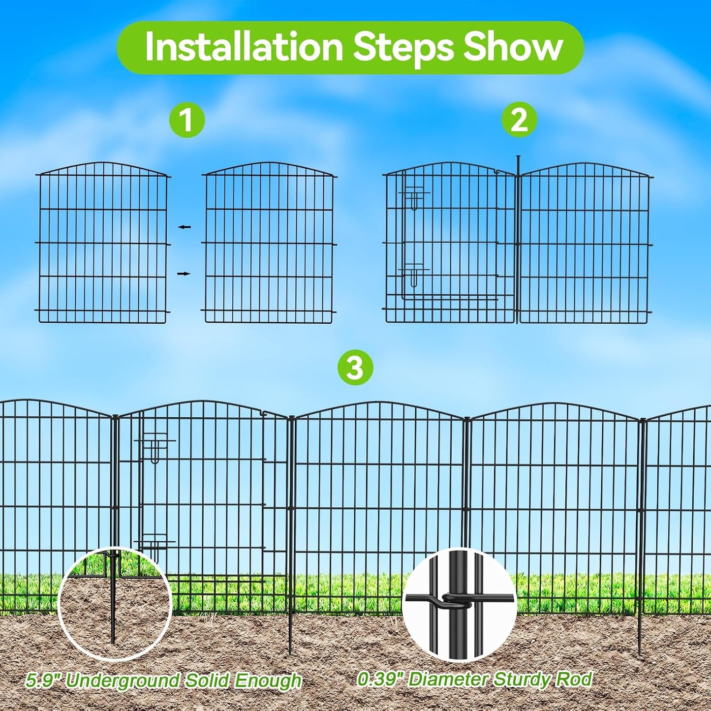 INJOPEXI Garden Fence 12 Panels 23.6ft (L)×30in (H) Decorative Garden Fences with 11 Panels + 1 Gate, No Dig Animal Barrier Fencing Rustproof Metal Wire Temporary Dog Fence Border for Outdoor Yard