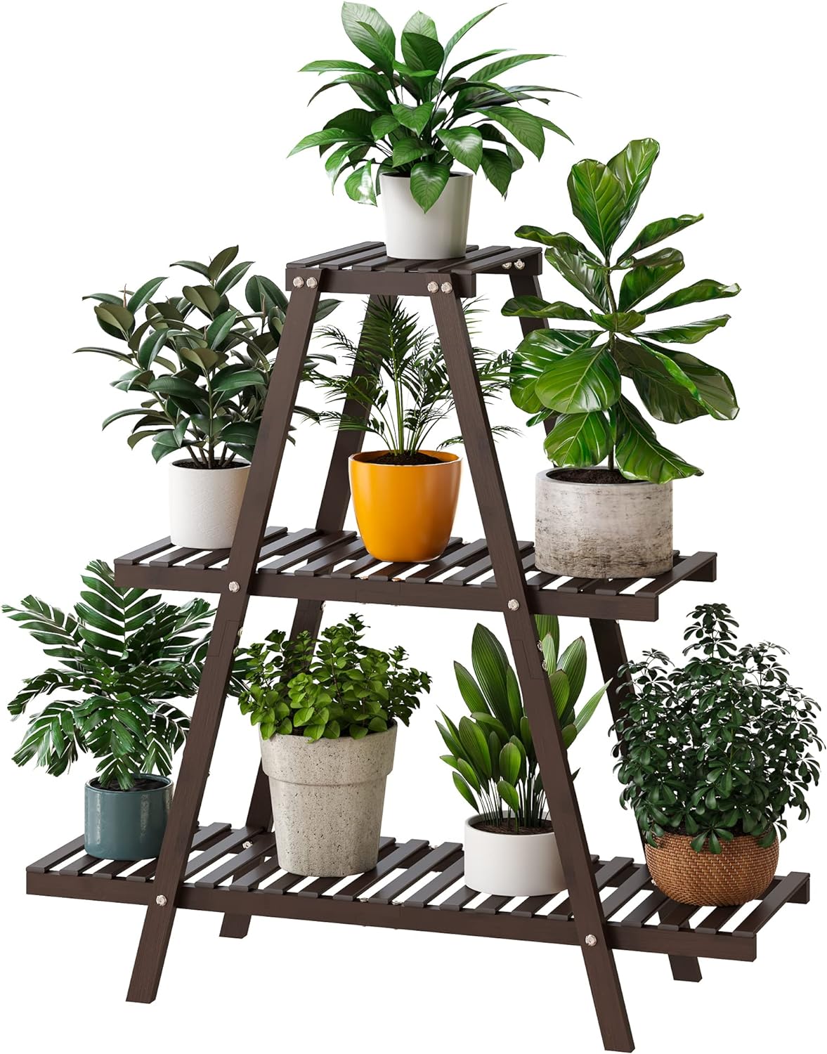 Plant Stand Indoor, Outdoor bamboo Plant Rack for Multiple Plants, 3 Tier 8 Potted Flower Holder Ladder,Plant Shelf Ladder Table Plant Pot Stand for Living Room, Patio, Balcony (Brown)