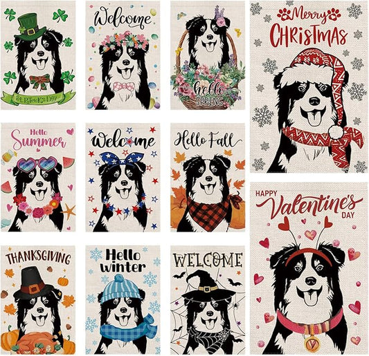 Seasonal Garden Flags Australian Shepherd Dog Double Sided Flags Set of 11 Holiday Farmhouse Indoor Outdoor Yard Lawn Christams Gifts Decorations 12.5x18 Inch