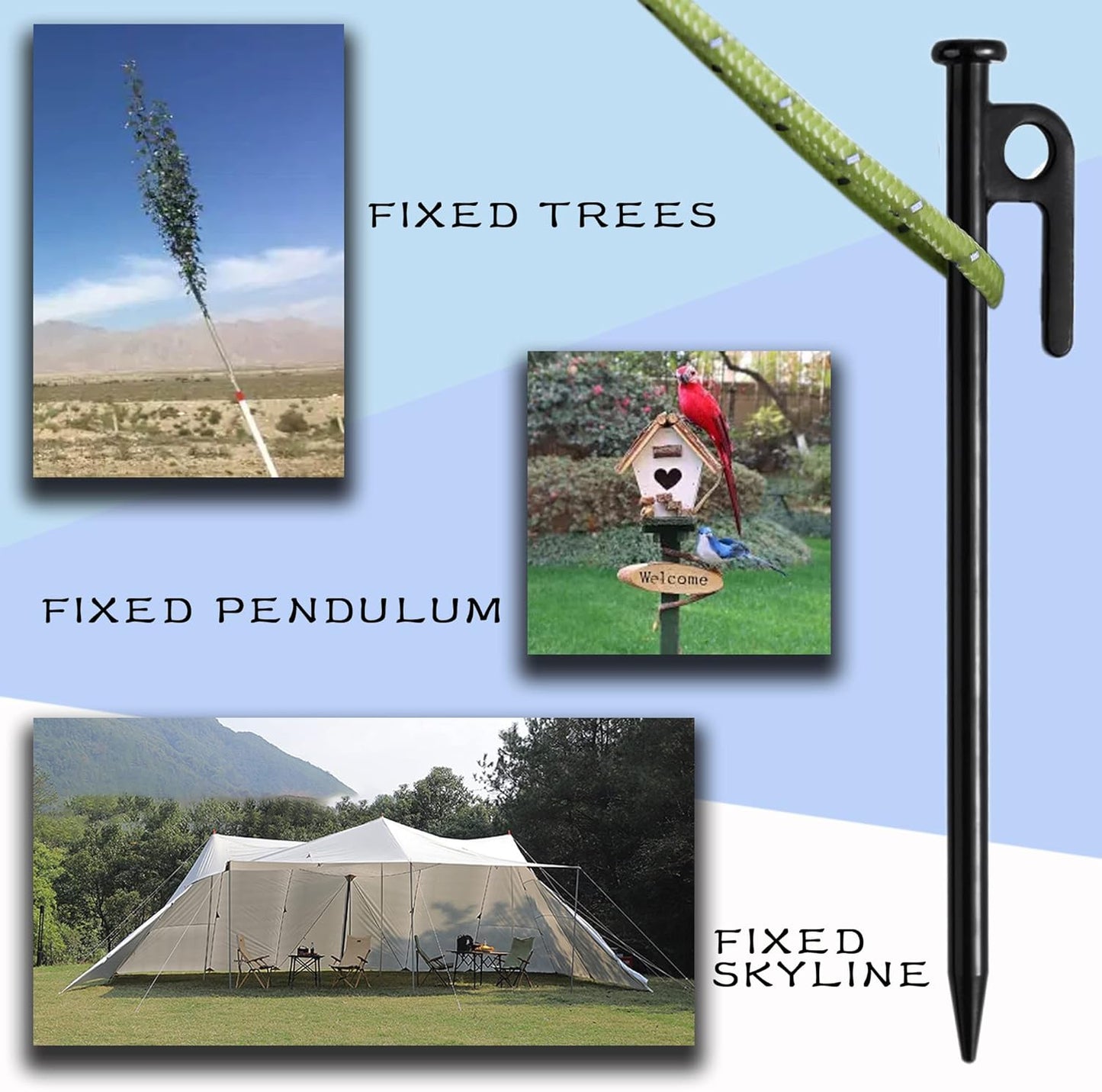 Tree Stake Kits, Tree Stakes and Supports Kits for Hurricane Protection & Bad Weather, Include 3 PCS 11.8" Heavy Duty Steel Tree Stakes, 3 PCS 15.8" Tree Straps and 50 FT Rope