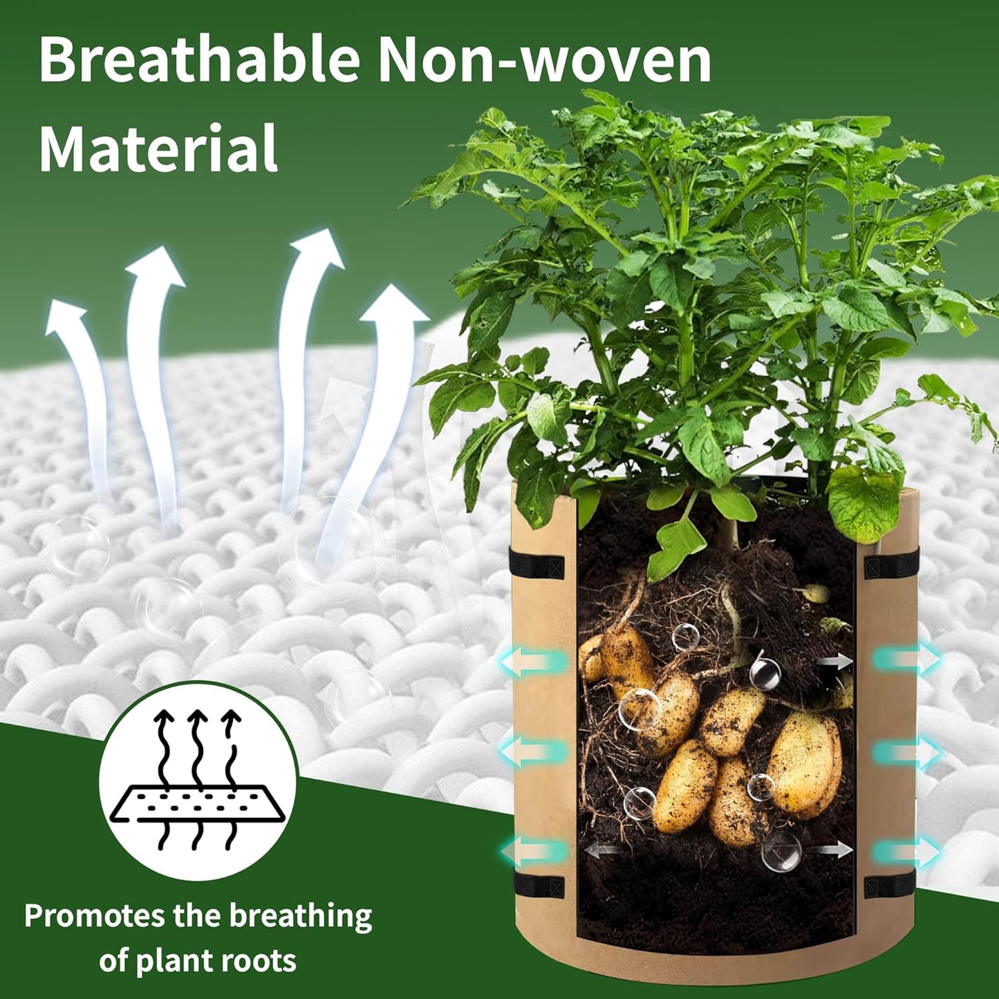 KONGDY 5 Pack 10 Gallon Potato Grow Bags, Heavy Duty Thick Aeration Nonwoven Fabric Pots with Handles, Colorful Plant Grow Bags for Outdoor Garden Potato, Tomato and Vegetables