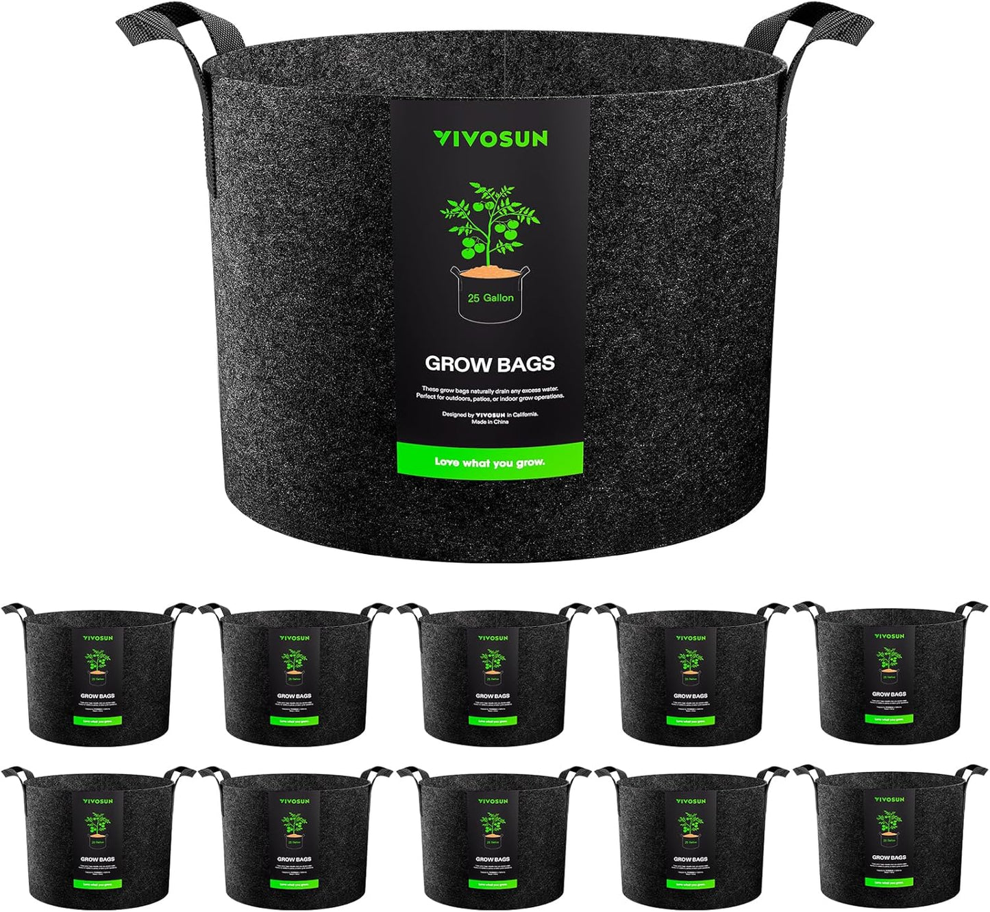 VIVOSUN 10-Pack 25 Gallon Grow Bags, Reinforced Planter Fabric Pots for Gardening Black