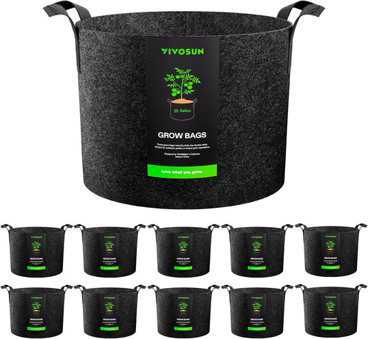 VIVOSUN 10-Pack 25 Gallon Grow Bags, Reinforced Planter Fabric Pots for Gardening Black