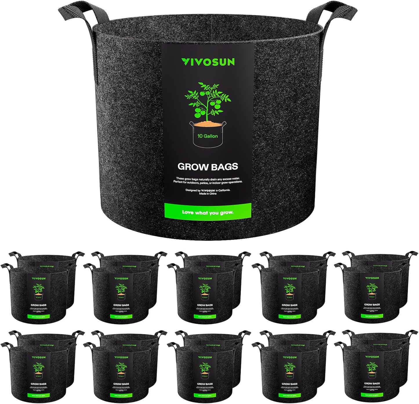 VIVOSUN 20-Pack 10 Gallon Grow Bags, Heavy Duty Thickened Nonwoven Fabric Pots with Handles for Flowers Fruits and Vegetables Black