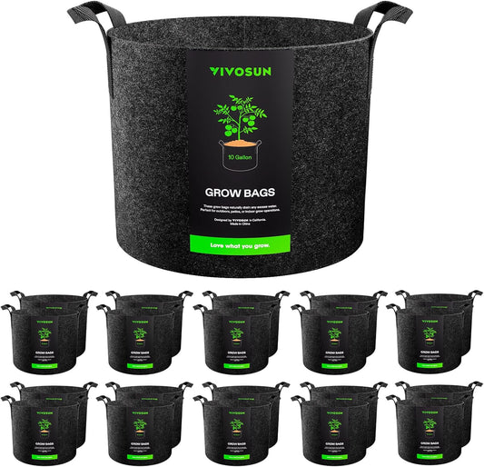 VIVOSUN 20-Pack 10 Gallon Grow Bags, Heavy Duty Thickened Nonwoven Fabric Pots with Handles for Flowers Fruits and Vegetables Black