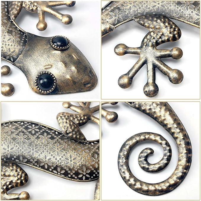 LIFFY Gecko Metal Wall Art Decor 2 Pack 15 Inch - Indoor & Outdoor Lizard Wall Art Hanging Sculpture for Home and Garden