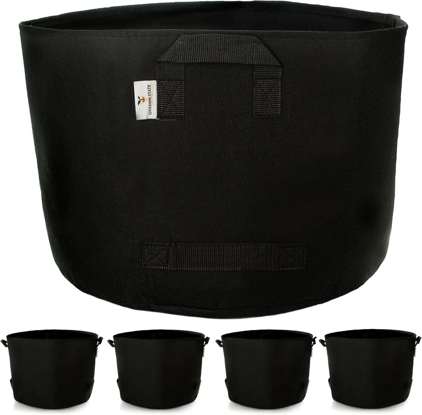 Grow Bags: 5-Pack (Size: 25 Gallon): 300gsm Black Felt Fabric, Biodegradable and eco-Friendly Material. (Handles + Dumping Handles-pat.Pend).