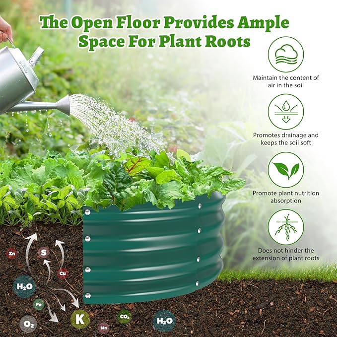 Oval Galvanized Planter Box, Metal Raised Garden Bed - 0.8MM Thick- Ideal for Outdoor Gardening and Planting of Vegetables Flowers Fruits Succulent Plants and Others (Dark Green, 5X2.7X1FT)