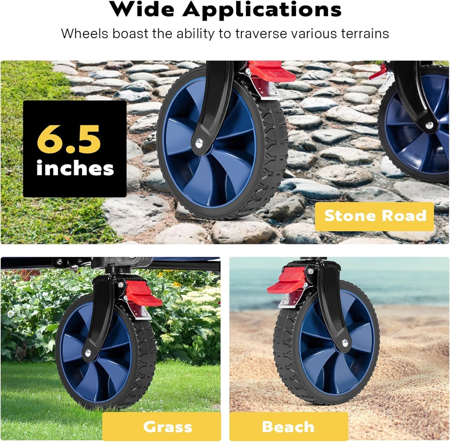 VIVOHOME 200L Collapsible Wagon 300lbs Heavy Duty Folding Utility Garden Cart Foldable Beach Wagons Large Capacity for Camping Picnic - Blue